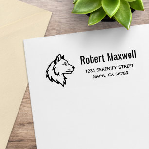 Wolf Head Profile Return Address Rubber Stamp