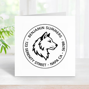 Wolf Head Profile Round Address Rubber Stamp