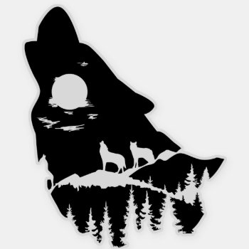 Wolf Head Silhouette Sticker by SweetSarahDreamStore at Zazzle
