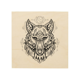Wolf head with ethnic decorations