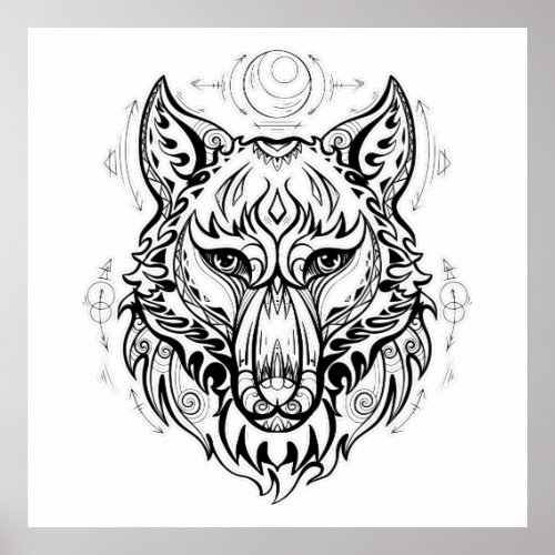 Wolf head with ethnic decorations