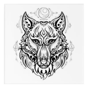 Wolf head with ethnic decorations