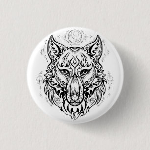 Wolf head with ethnic decorations button