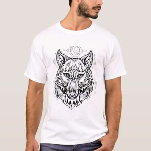 Wolf head with ethnic decorations T_Shirt