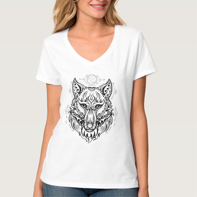 Wolf head with ethnic decorations   T-Shirt (Front)