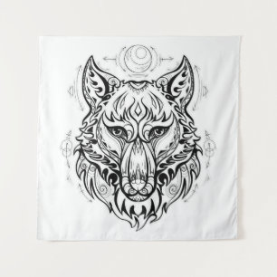 Wolf head with ethnic decorations tapestry