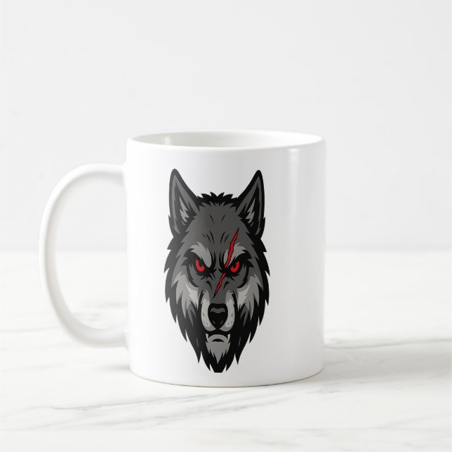 Wolf Head with Red Eyes and Battle Scar Coffee Mug (Left)