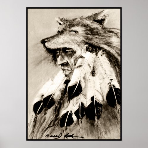 Wolf Headdress Sepia Canvas Print