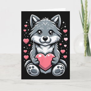 Wolf Holding Heart Valentine's Day Cute Wolves Val Card