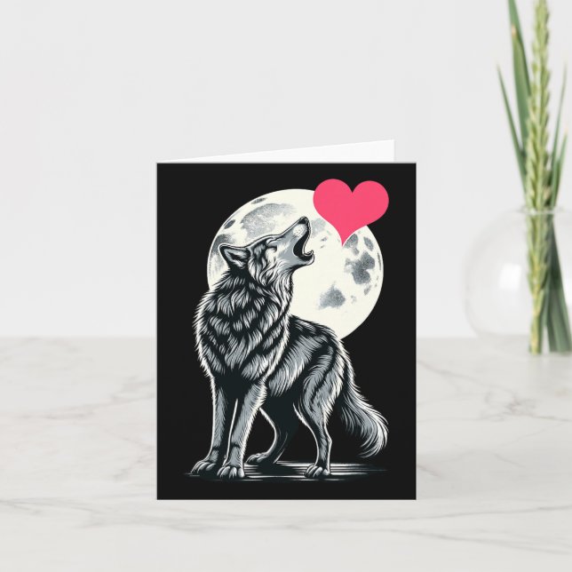 Wolf Holding Heart Valentine's Day Cute Wolves Val Card (Front)