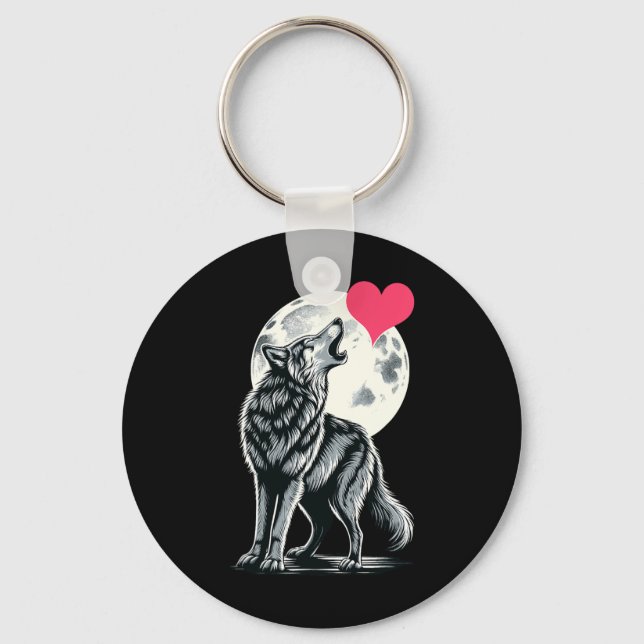 Wolf Holding Heart Valentine's Day Cute Wolves Val Keychain (Front)
