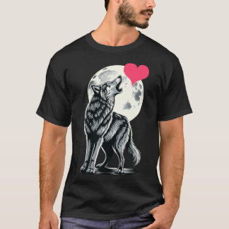 Wolf Holding Heart Valentine's Day Cute Wolves Val T-Shirt