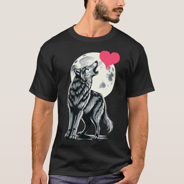 Wolf Holding Heart Valentine's Day Cute Wolves Val T-Shirt (Front)