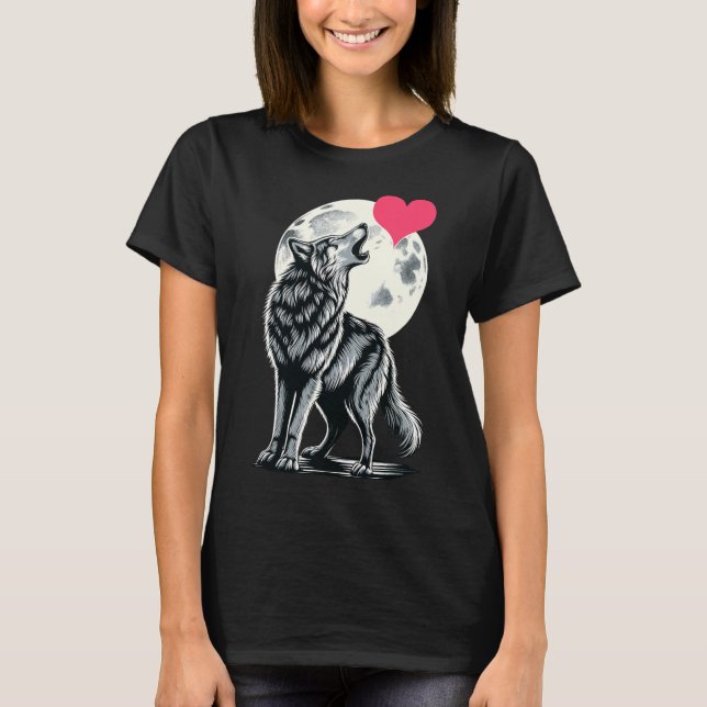 Wolf Holding Heart Valentine's Day Cute Wolves Val T-Shirt (Front)