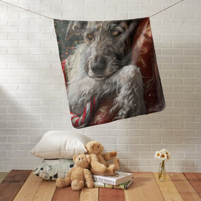 Wolf Hound Dog Christmas Festive Baby Blanket (In Situ)