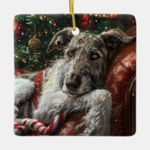 Wolf Hound Dog Christmas Festive Ceramic Ornament