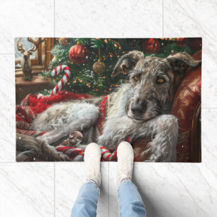 Wolf Hound Dog Christmas Festive Doormat