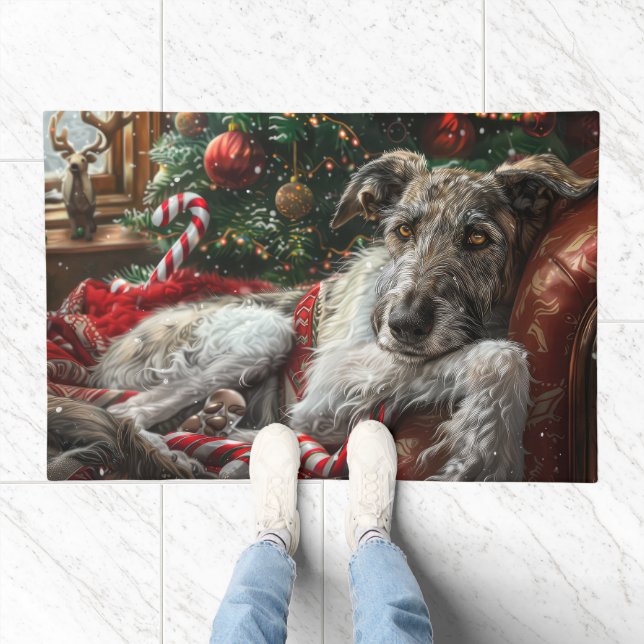 Wolf Hound Dog Christmas Festive Doormat (Indoor)