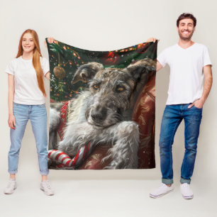 Wolf Hound Dog Christmas Festive Fleece Blanket