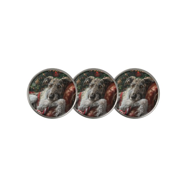 Wolf Hound Dog Christmas Festive Golf Ball Marker (3 Up)