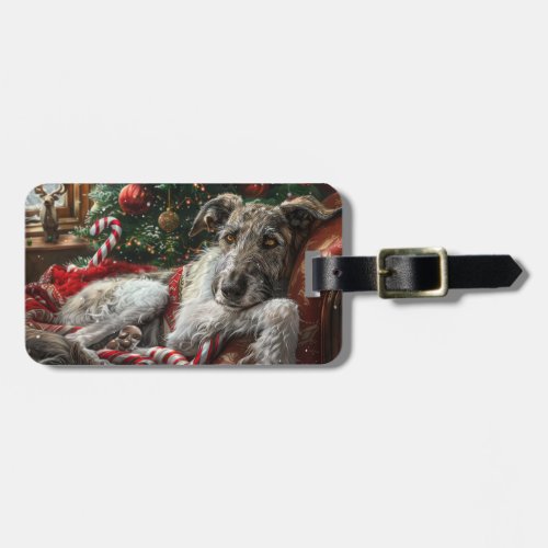 Wolf Hound Dog Christmas Festive Luggage Tag