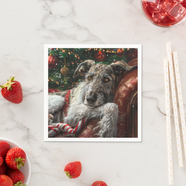 Wolf Hound Dog Christmas Festive Napkins (Insitu)