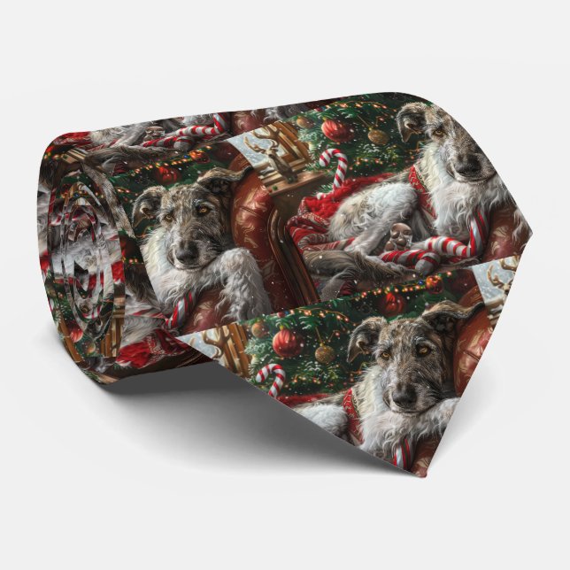 Wolf Hound Dog Christmas Festive Neck Tie (Rolled)