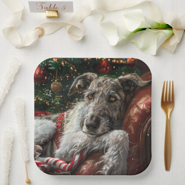 Wolf Hound Dog Christmas Festive Paper Plates (Wedding)