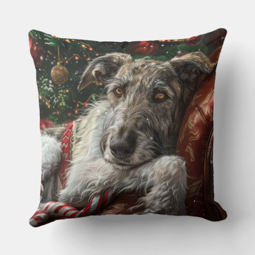 Wolf Hound Dog Christmas Festive Throw Pillow