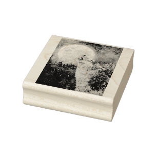 Wolf Howl and Moon Winter Rubber Stamp