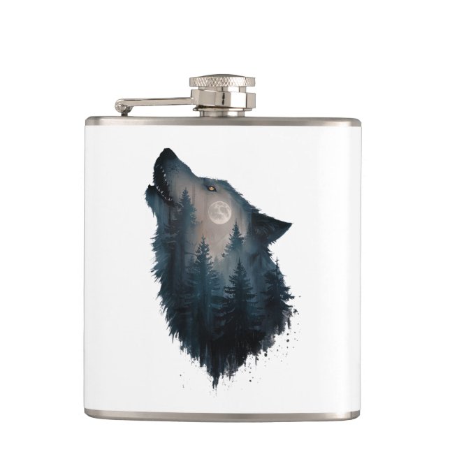 Wolf Howl Forest Moon Flask (Front)