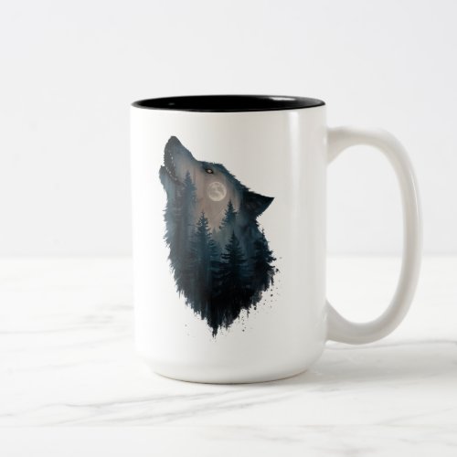 Wolf Howl Forest Moon Two_Tone Coffee Mug