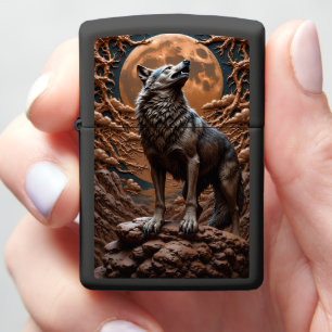 Wolf Howl Moon Mountain Wilderness Zippo Lighter