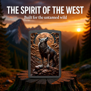 Wolf Howl Moon Mountain Wilderness Zippo Lighter