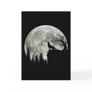Wolf Howl On Mountain Halloween Moon Card