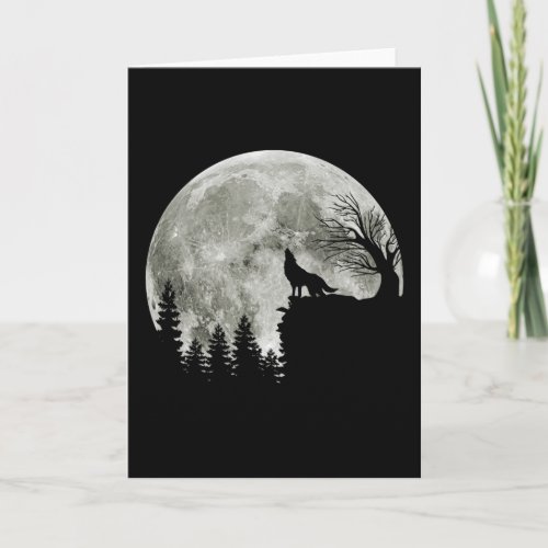 Wolf Howl On Mountain Halloween Moon Card