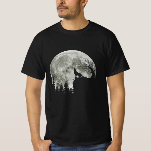 Wolf Howl On Mountain Halloween Moon T_Shirt