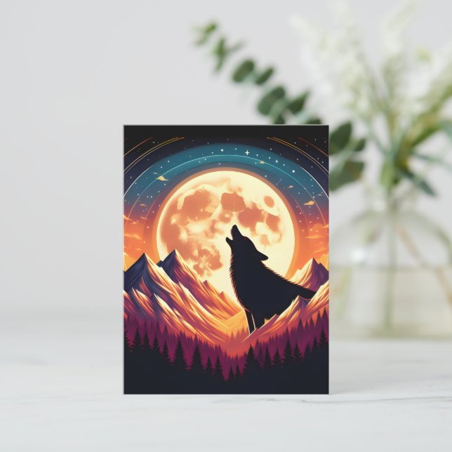 Wolf Howl Under Moonlight Postcard (Standing Front)