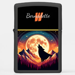 Wolf Howl Under Moonlight Zippo Lighter