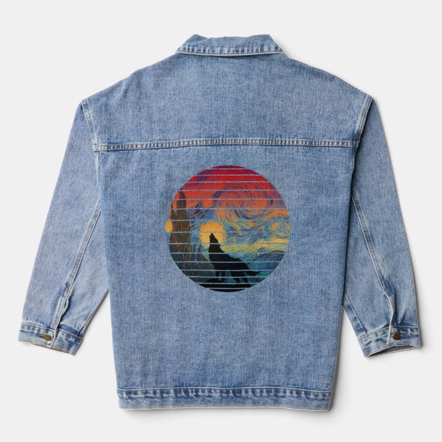 WOLF HOWLING ABSTRACT STYLE DENIM JACKET (Back)