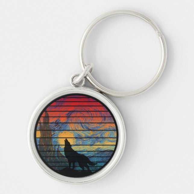 WOLF HOWLING ABSTRACT STYLE KEYCHAIN (Front)