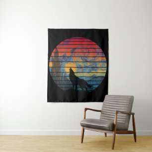 WOLF HOWLING ABSTRACT STYLE TAPESTRY