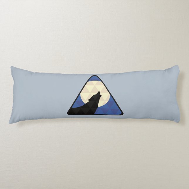 Wolf Howling At Big Moon With Triangle Design Body Pillow (Front)
