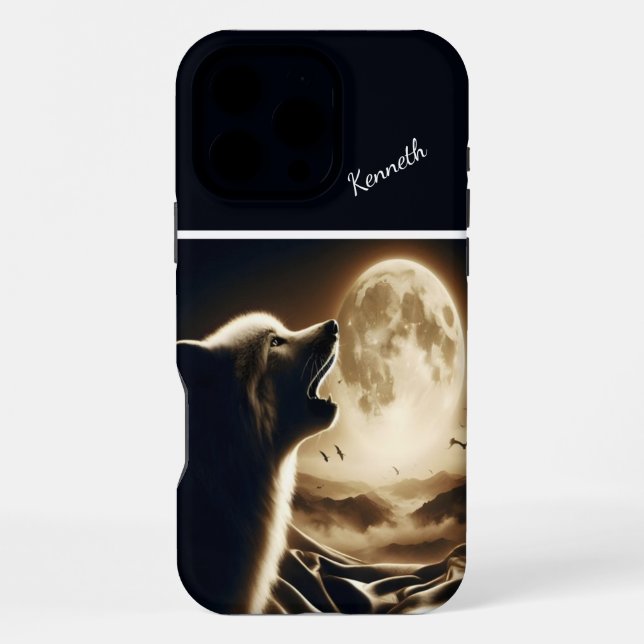 Wolf Howling at Full Moon Iphone Case (Back)