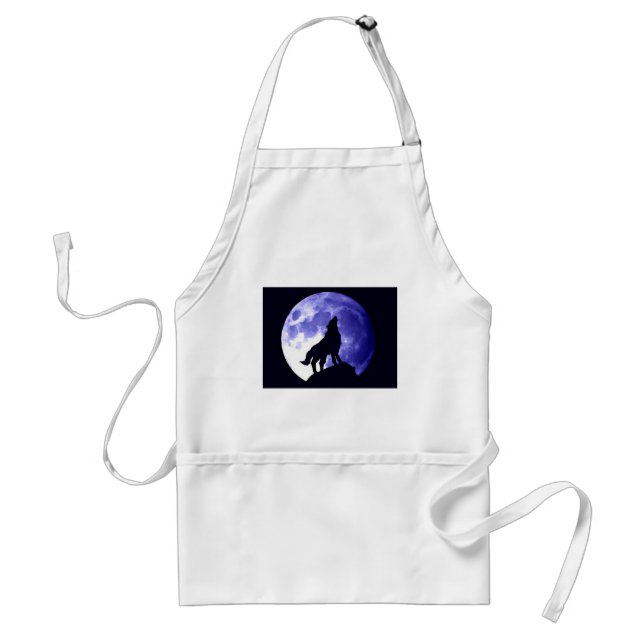 Wolf Howling at Moon Adult Apron (Front)