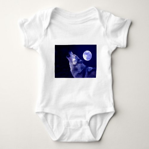Wolf Howling at Moon Baby Bodysuit