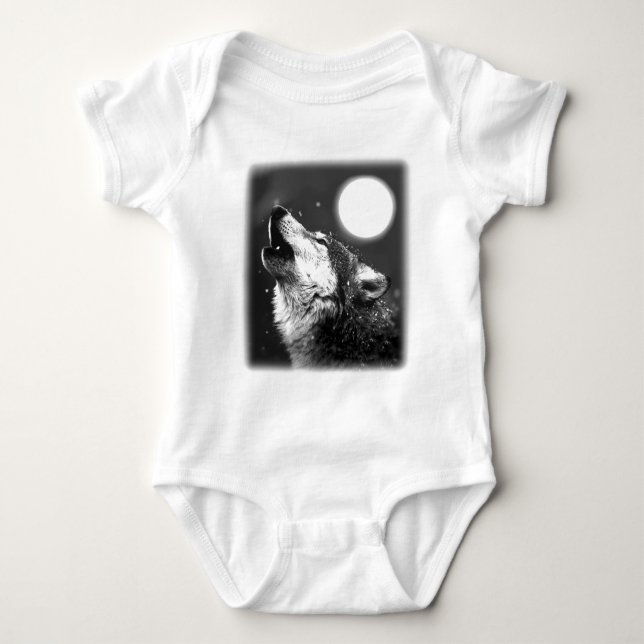 Wolf Howling at Moon Baby Bodysuit (Front)