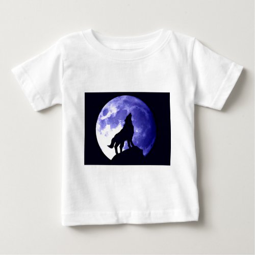 Wolf Howling at Moon Baby T_Shirt