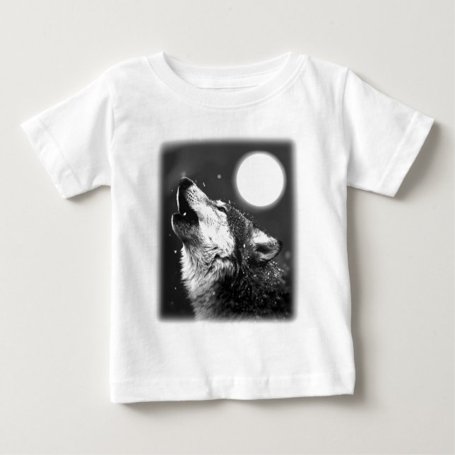 Wolf Howling at Moon Baby T-Shirt (Front)