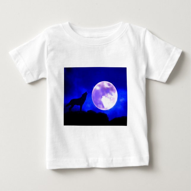 Wolf Howling at Moon Baby T-Shirt (Front)